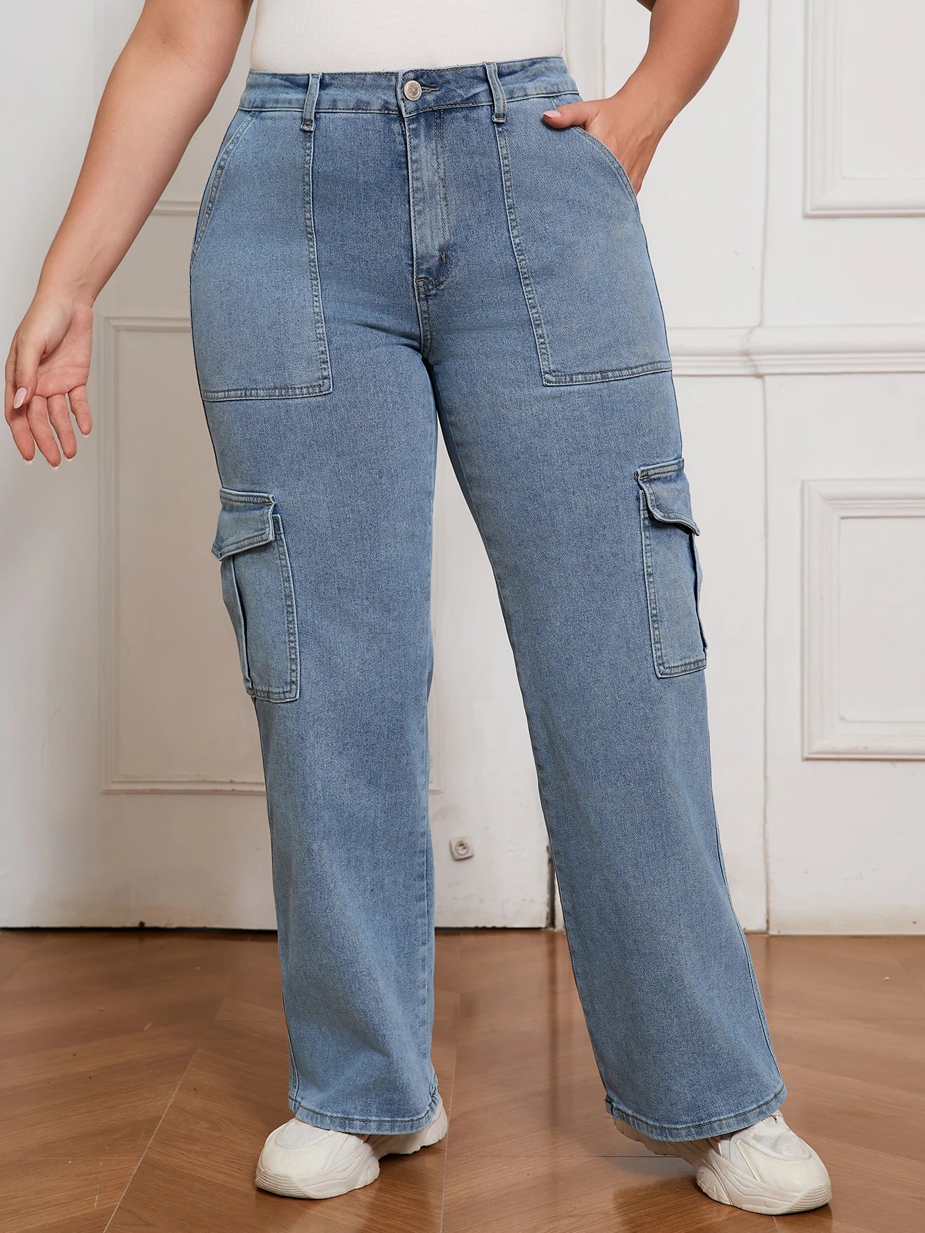 Plus Size Vintage Loose Jeans for Women Washed Wide Leg Denim Pants High Rise Retro Casual Streetwear Trousers