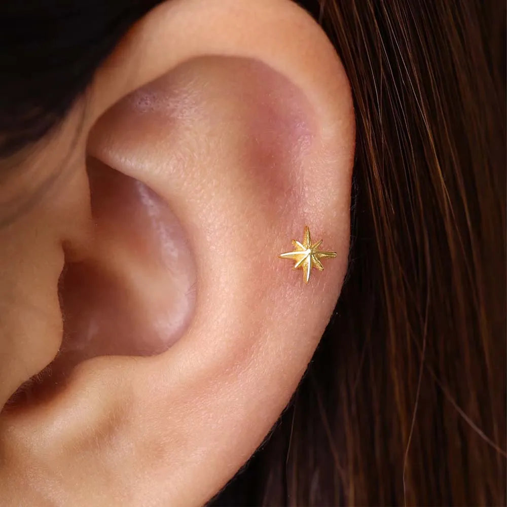 3 Pieces Stainless Steel Star Moon Ear Stud Earrings Set Women Daily Wear Cartilage Piercing Earring Punk Unisex Rock Jewelry