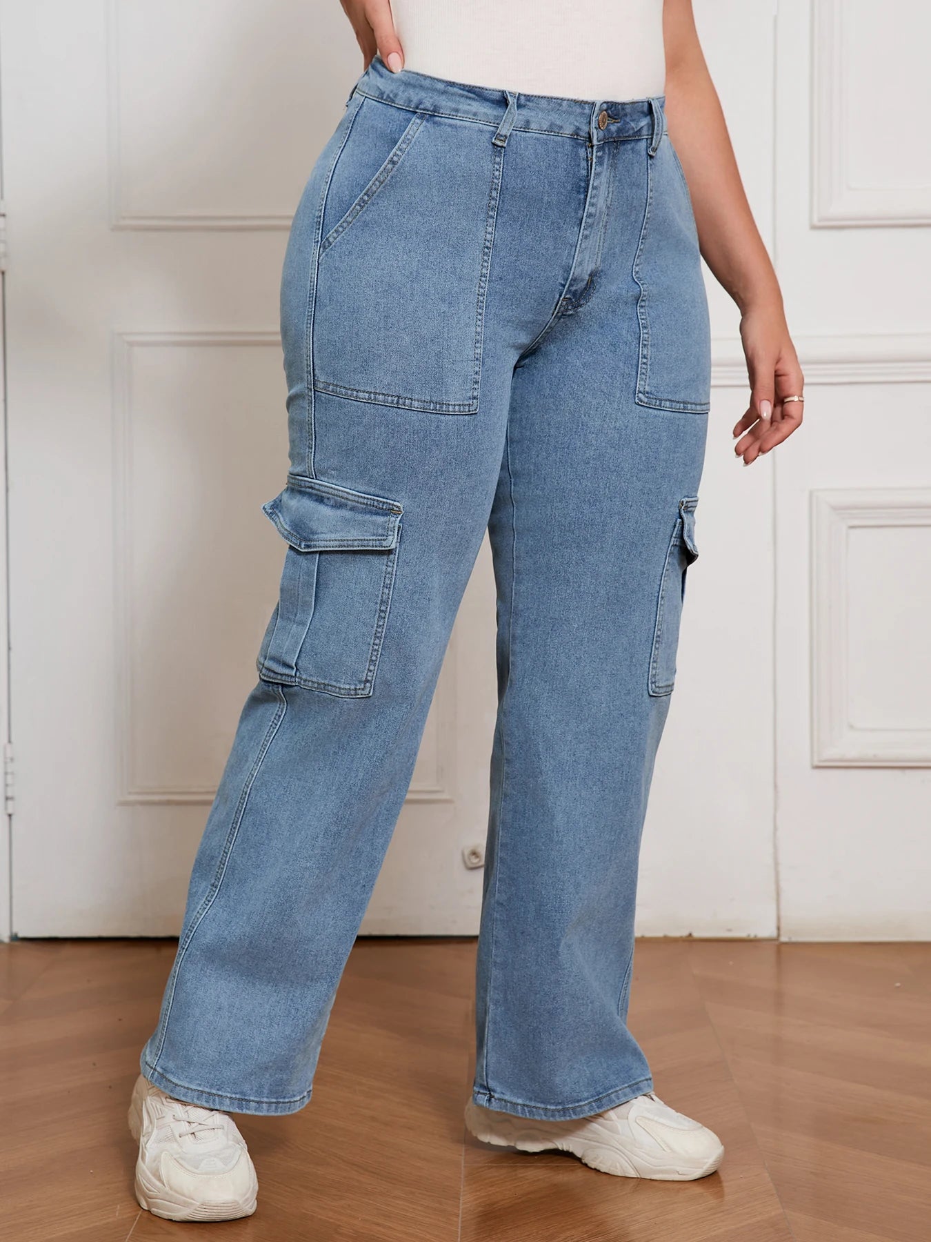 Plus Size Vintage Loose Jeans for Women Washed Wide Leg Denim Pants High Rise Retro Casual Streetwear Trousers