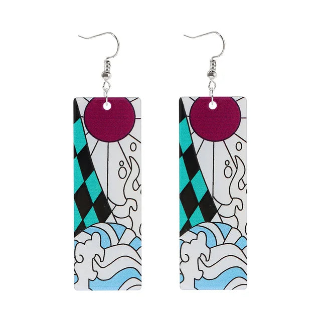 20Pcs/Lot Anime Demon Slayer Tanjirou Earrings Set Kimetsu no Yaiba Double Sided Acrylic Drop Earring Choker Jewelry Wholesale