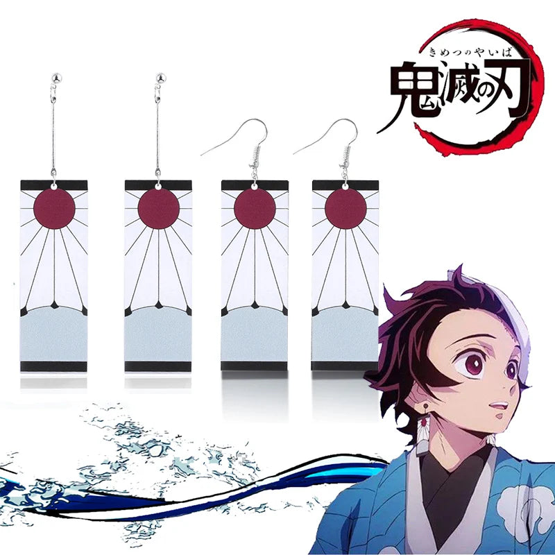 20Pcs/Lot Anime Demon Slayer Tanjirou Earrings Set Kimetsu no Yaiba Double Sided Acrylic Drop Earring Choker Jewelry Wholesale
