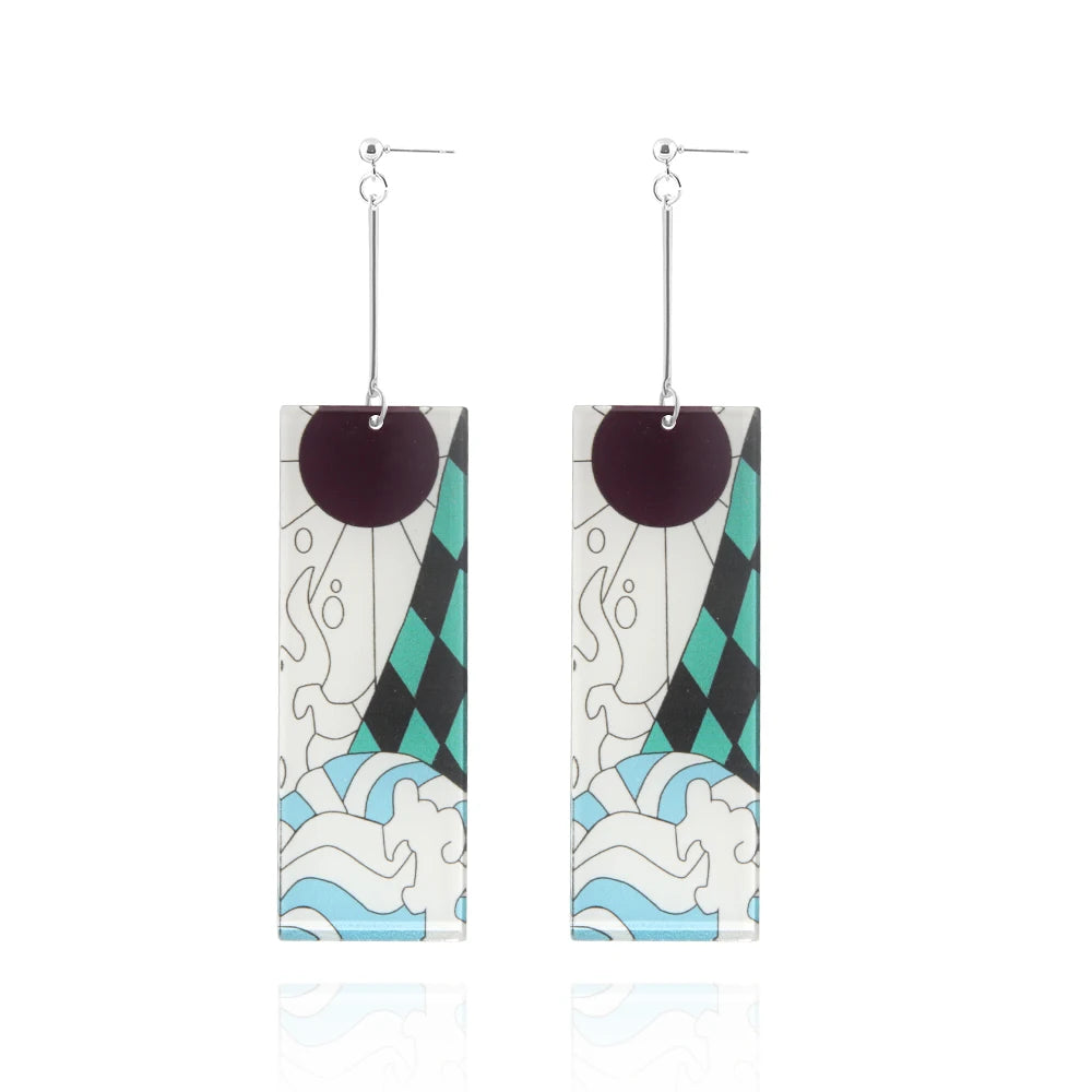 20Pcs/Lot Anime Demon Slayer Tanjirou Earrings Set Kimetsu no Yaiba Double Sided Acrylic Drop Earring Choker Jewelry Wholesale