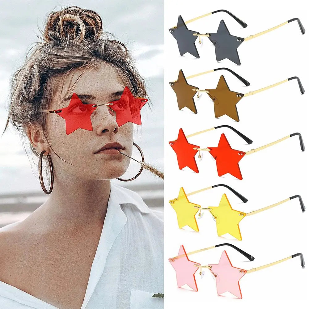 Star Shape Sun Glasses Funny Pentagram Eyewear Eyeglasses Christmas Decoration Party Glasses Rimless Sunglasses Driver Goggles