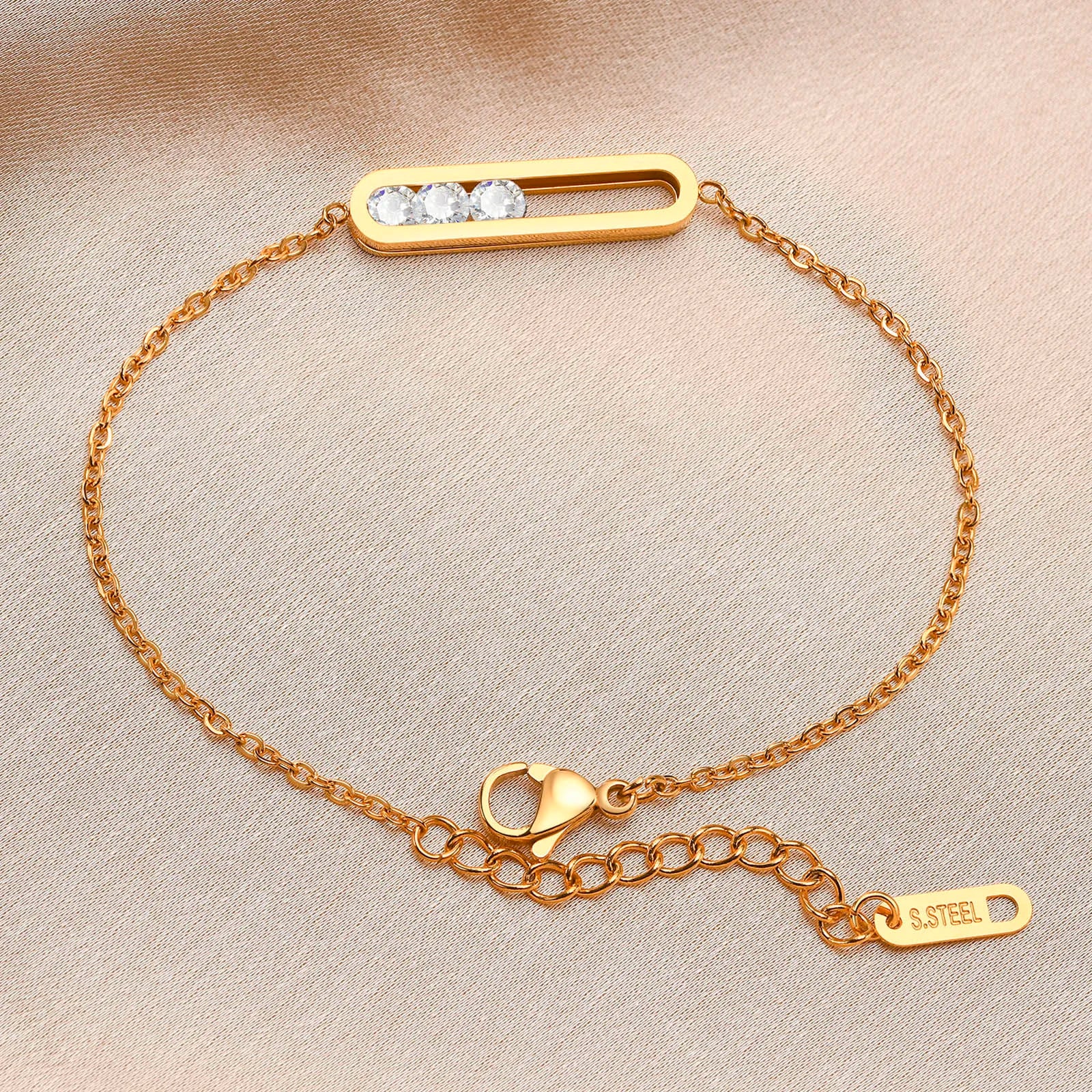 Fashion Cubic Zirconia Bracelet, Stainless Steel Thin Chain Link Bracelets for Women, Minimalist Charm Jewelry