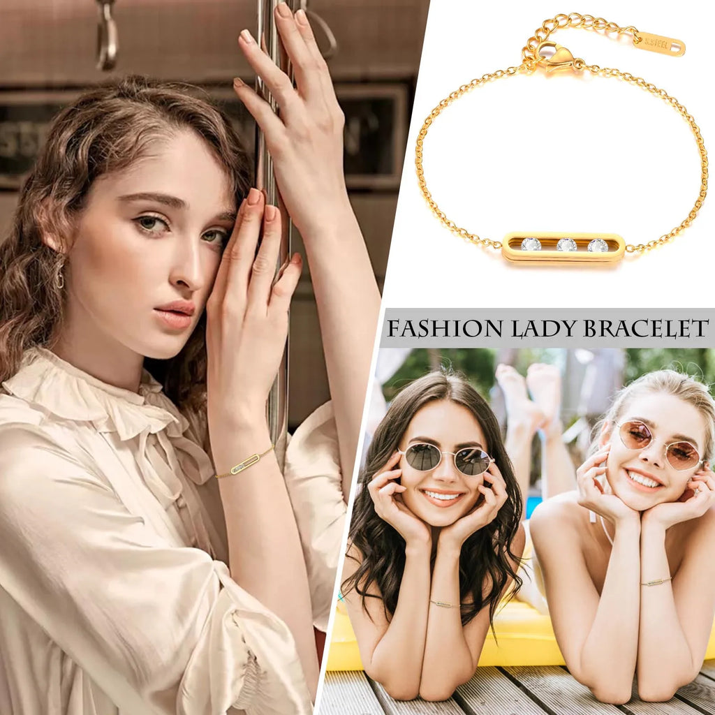 Fashion Cubic Zirconia Bracelet, Stainless Steel Thin Chain Link Bracelets for Women, Minimalist Charm Jewelry