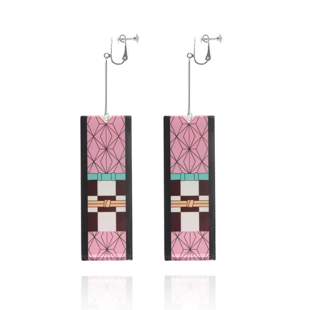 20Pcs/Lot Anime Demon Slayer Tanjirou Earrings Set Kimetsu no Yaiba Double Sided Acrylic Drop Earring Choker Jewelry Wholesale