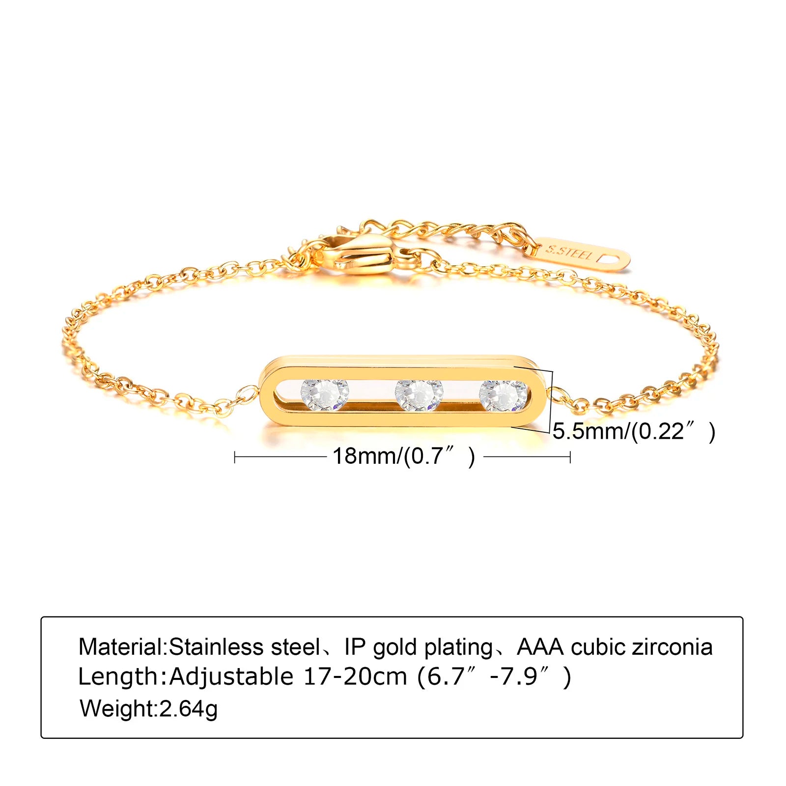 Fashion Cubic Zirconia Bracelet, Stainless Steel Thin Chain Link Bracelets for Women, Minimalist Charm Jewelry