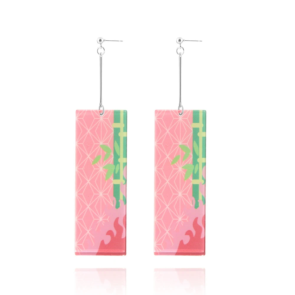 20Pcs/Lot Anime Demon Slayer Tanjirou Earrings Set Kimetsu no Yaiba Double Sided Acrylic Drop Earring Choker Jewelry Wholesale