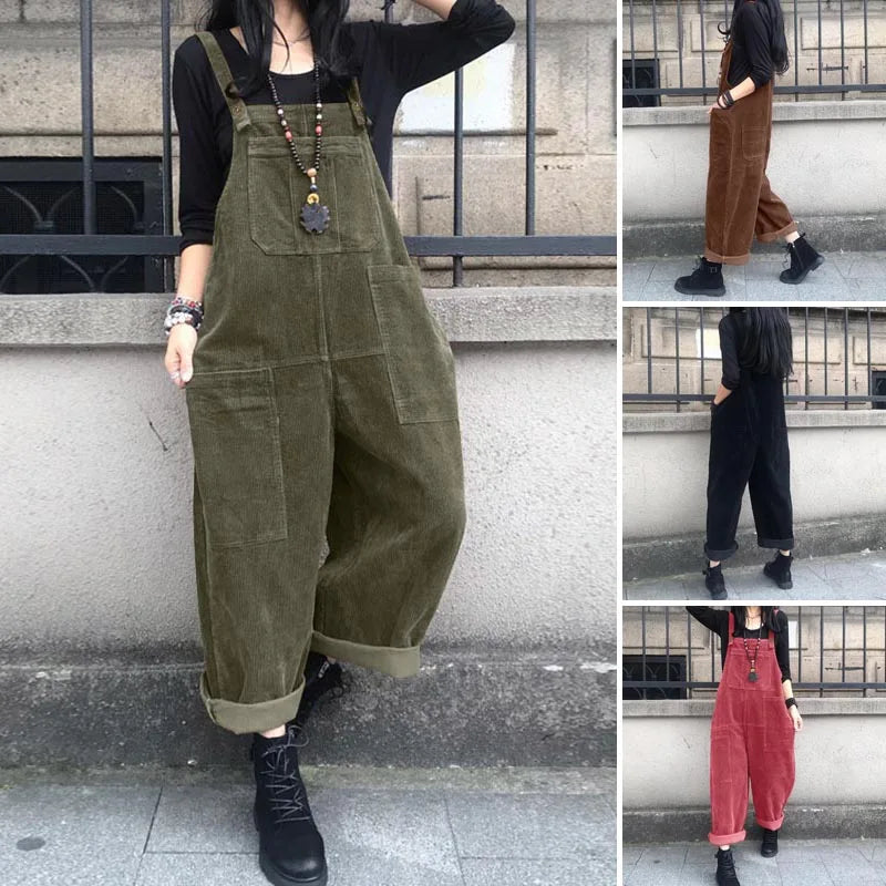 Kaftan Corduroy Overalls Women's Spring Jumpsuits ZANZEA 2025 Casual Suspender Harem Pants Female Solid Rompers Femme Oversize