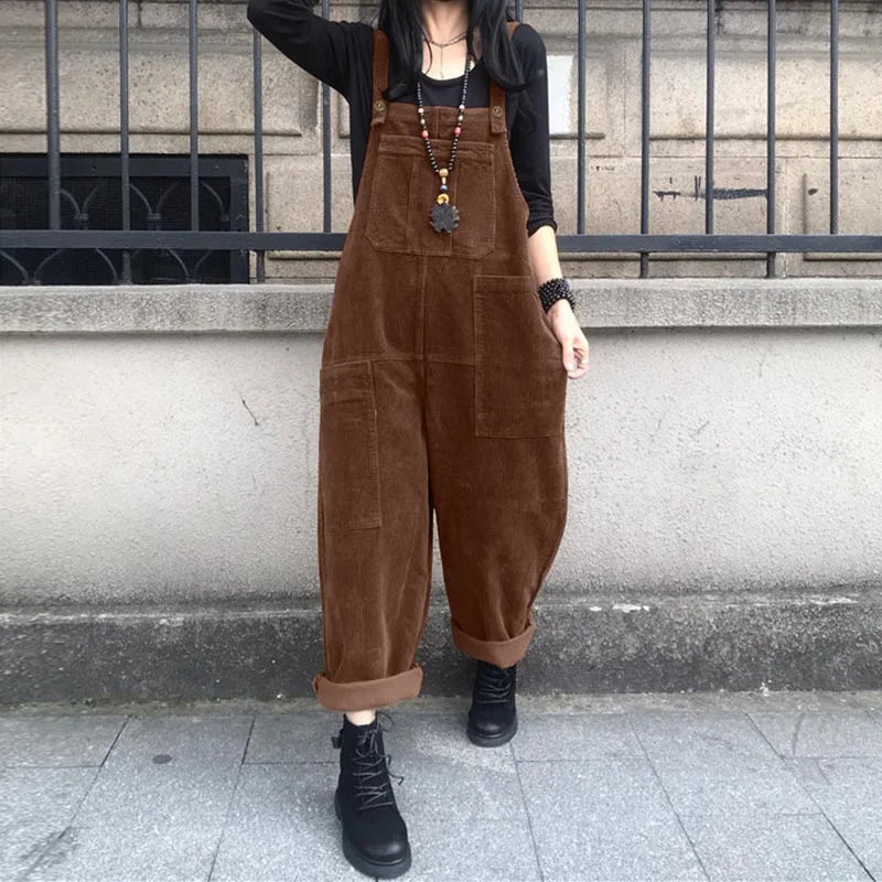 Kaftan Corduroy Overalls Women's Spring Jumpsuits ZANZEA 2025 Casual Suspender Harem Pants Female Solid Rompers Femme Oversize