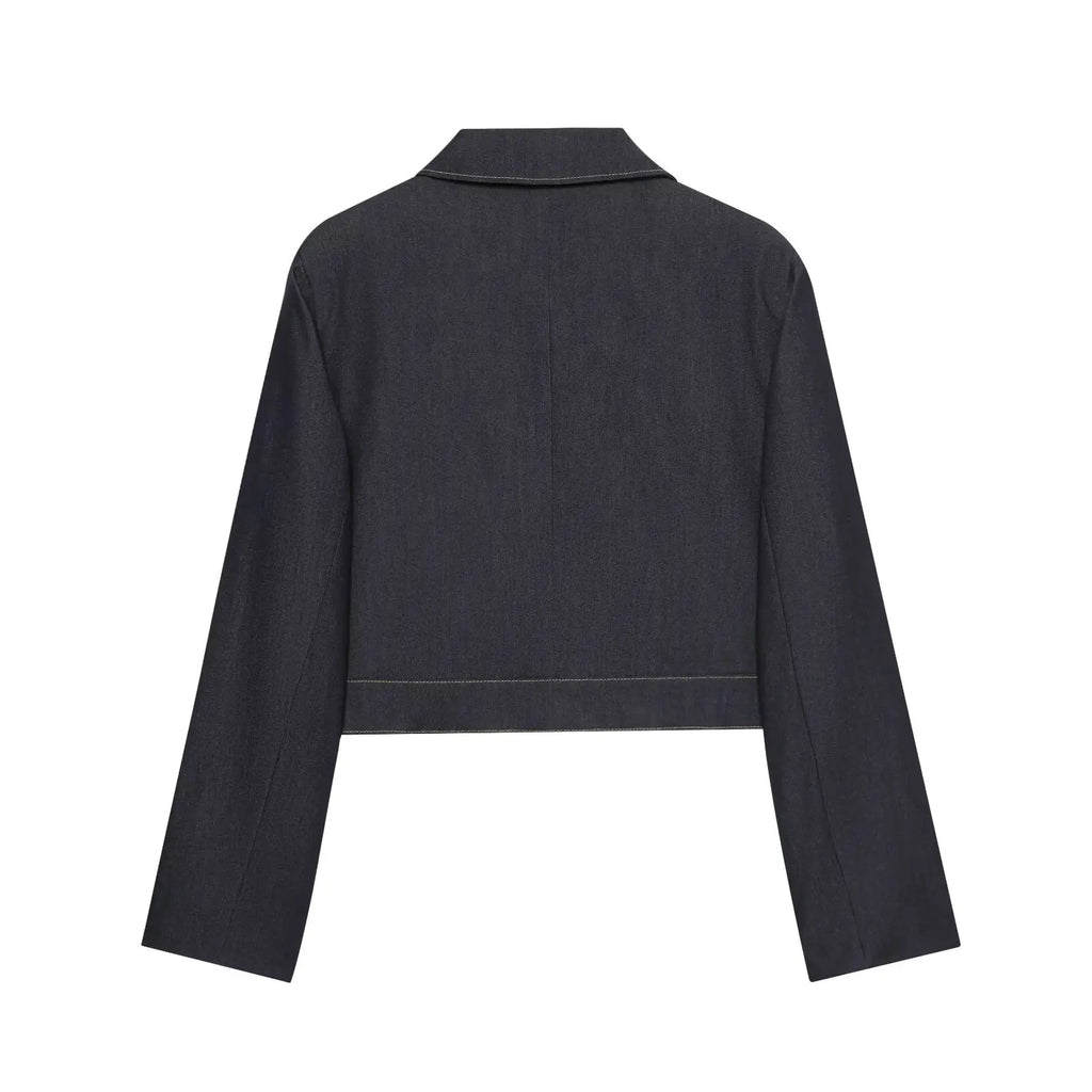 DiYiG WOMAN 2025 Autumn New Fashion Contrast Color Collector Jacket Joker Lapel Button Casual Jacket Outerwear Mujer