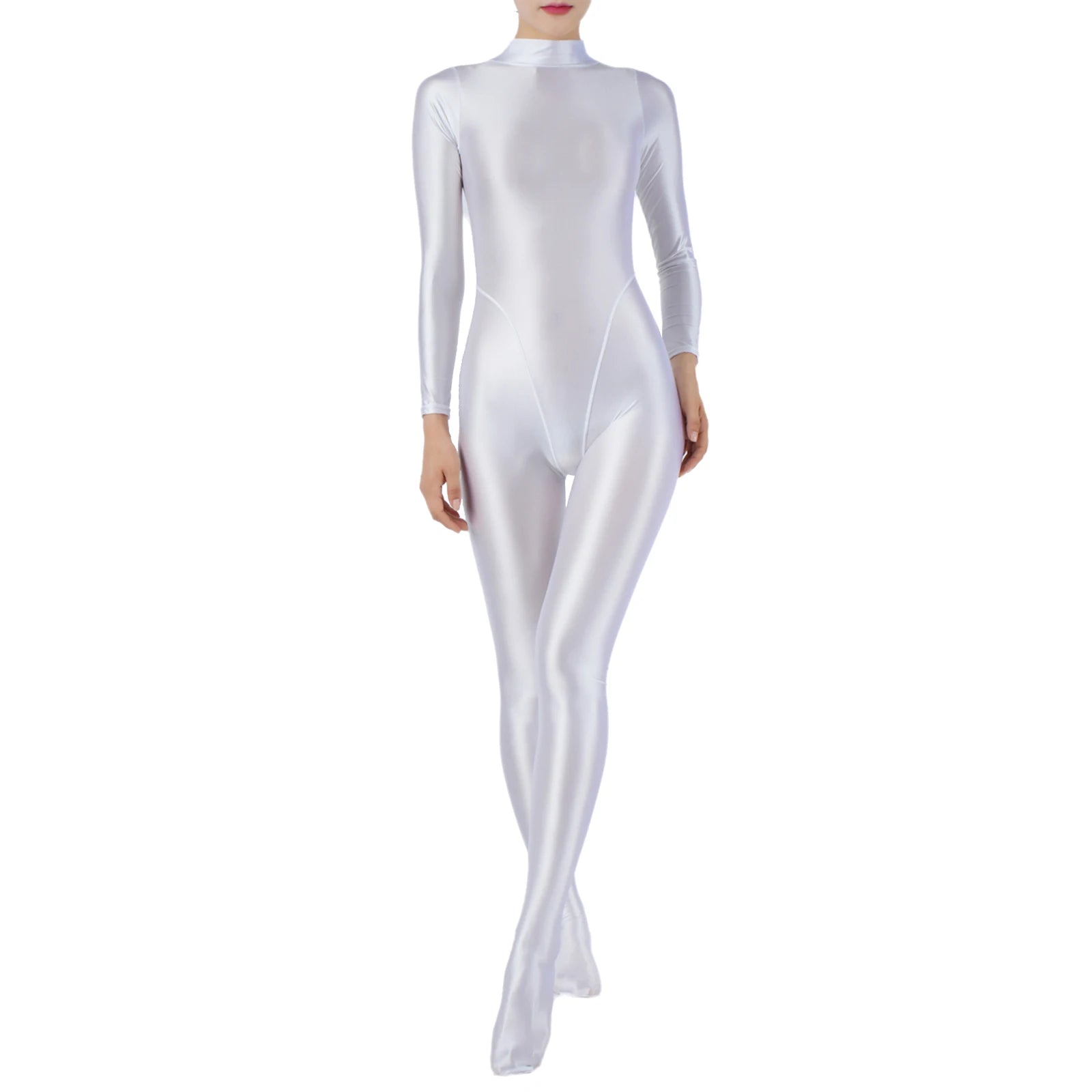 Women Glossy Jumpsuit One Piece Swimsuit Long Sleeve Tights Full Body Bodysuit Workout Fitness Yoga Rash Guard Surfing Swimwear