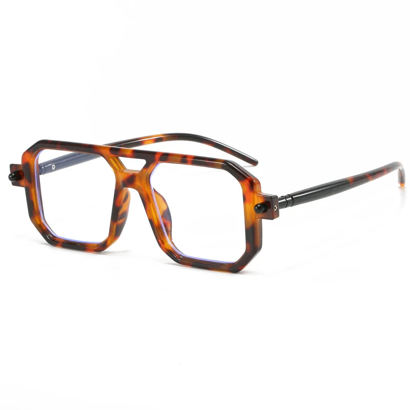 New Popular Square Retro Style Sunglasses Double Beam Pilot Sun Glasses Hawksbill Pattern Mirror Leg Design Flat Mirror