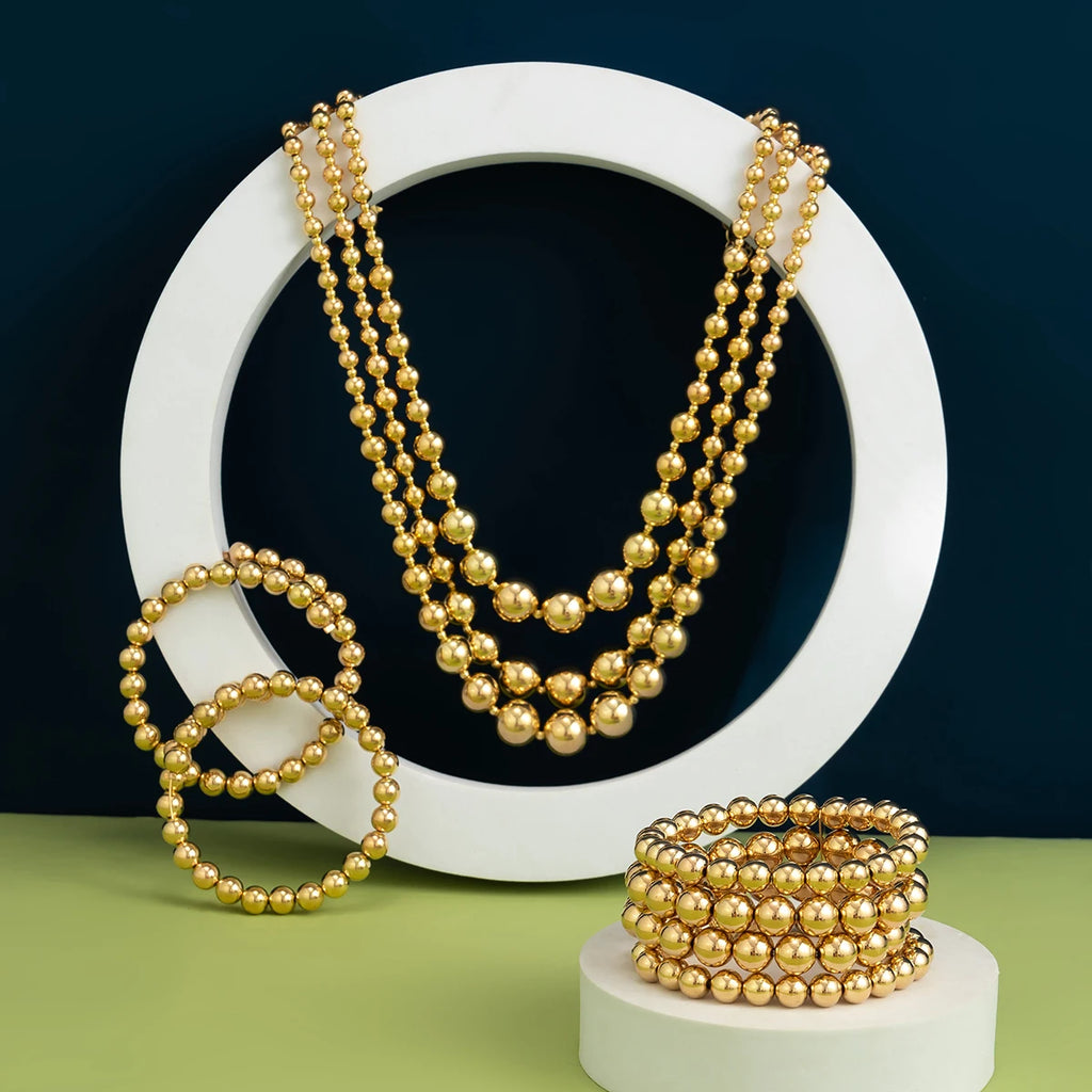 3Pcs/Set Exaggerated CCB Material Big Ball Necklace Bracelet Earring Set for Women Punk Chunky Thick Clavicle Jewelry Party Gift