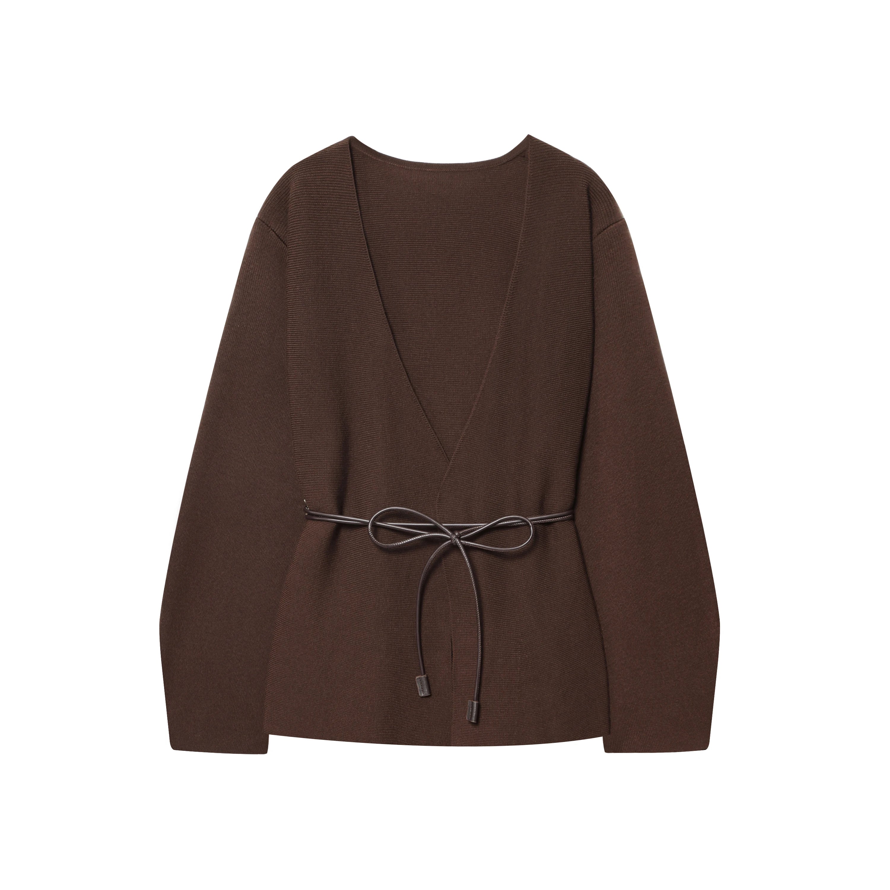 KONDALA Casual Chic Brown Knit Cardigans Women V Neck Long Sleeve Sashes Loose Sweaters Fashion 2025 Fall Winter Office Lady Top