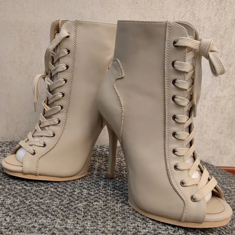 Genuine leather Customizable boots European Style Sexy Thin High Heel Jazz Dance Sandal for Women Open Toe Ladies Dancing Shoes