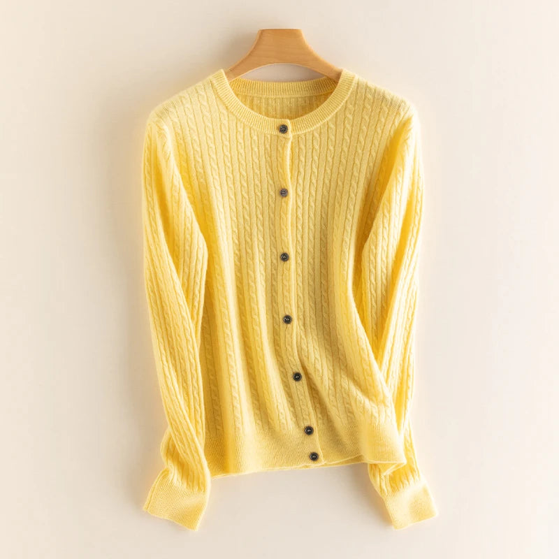 2025 Autumn Winter O Neck Cardigan Women Sweater New Casual Versatile Tops Solid Long Sleeve Single Breasted Cable Knit Sweater