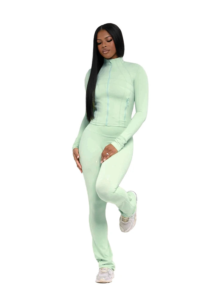 Fall Women Sport Loungewear Sexy Tight Long Sleeve Flared Pants Two Piece Set Active Gym 2 Piece Matching Sets Tracksuit Outfits