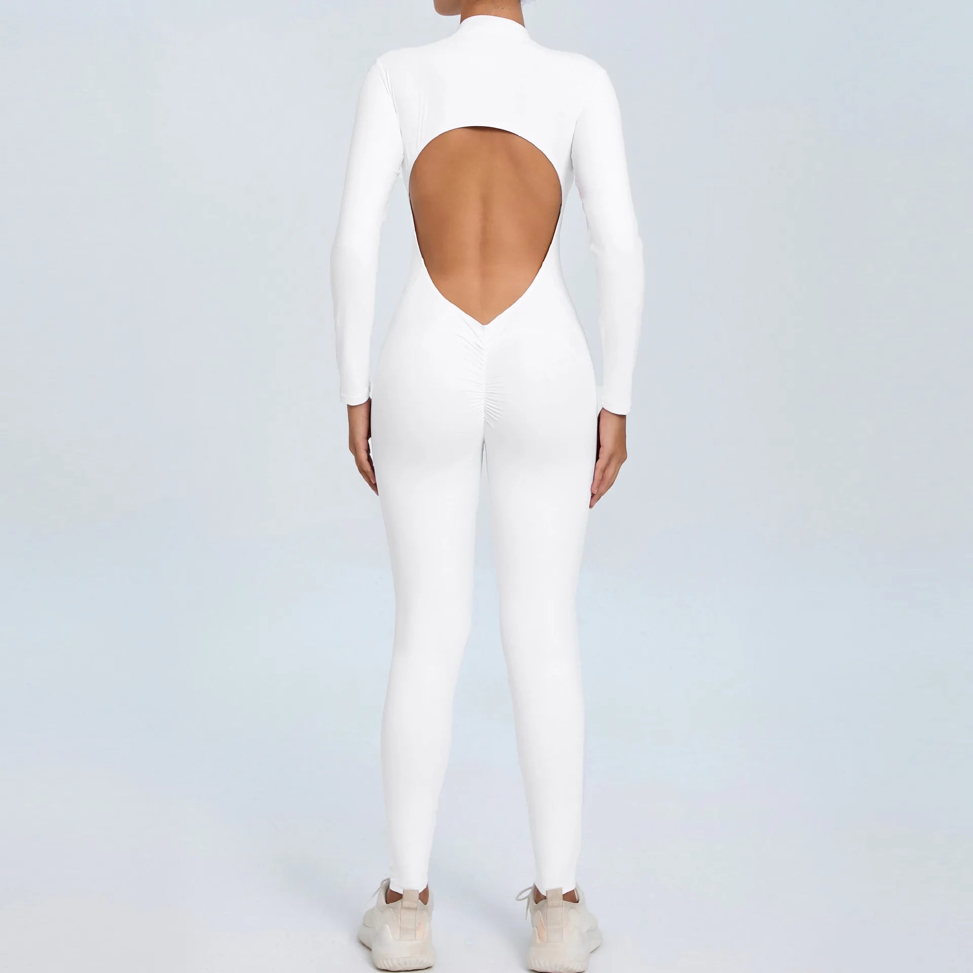 Hearuisavy V Back Sports Jumpsuit Yoga Clothes Rompers Women Long Sleeveles Workout Bodysuits Backless One-piece Suit Female