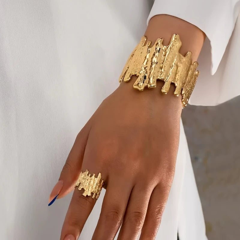 New Fashionable Pleated Geometric Splicing Open Bracelet Ring, Women's Personalized Trendy Holiday Accessories Jewelry