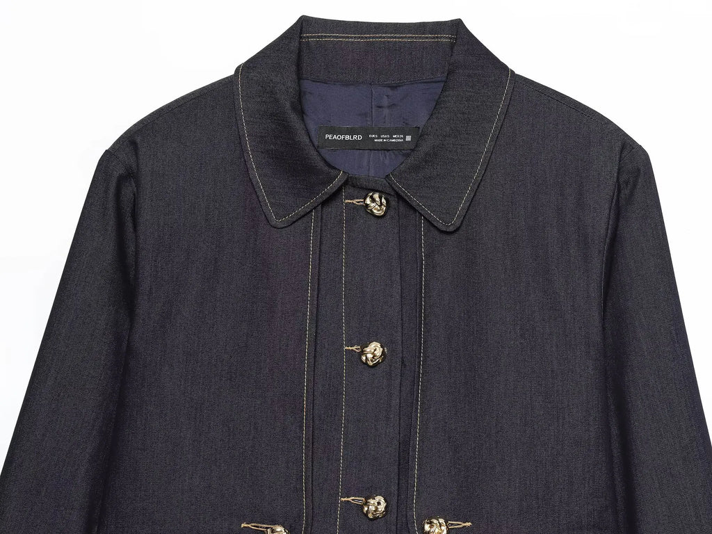 DiYiG WOMAN 2025 Autumn New Fashion Contrast Color Collector Jacket Joker Lapel Button Casual Jacket Outerwear Mujer