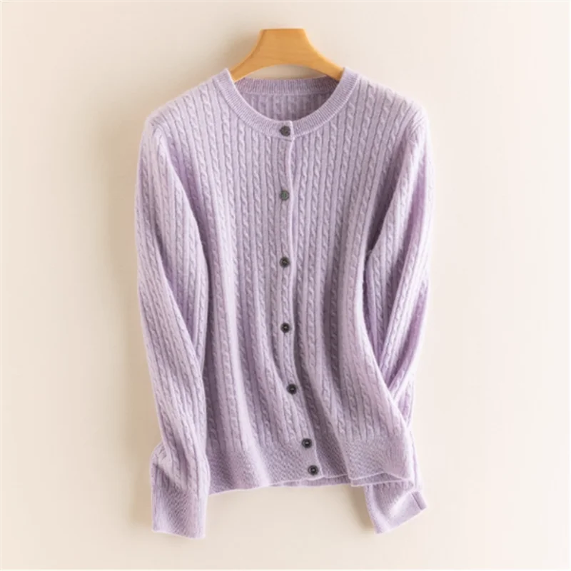 2025 Autumn Winter O Neck Cardigan Women Sweater New Casual Versatile Tops Solid Long Sleeve Single Breasted Cable Knit Sweater