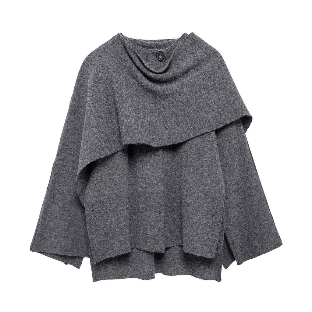 Women Fashion Scarf Decorated Woolen Jacket Casual Solid Long Sleeve Loose Warm Overcoat 2025 Autumn Winter New Lady Chic Coat