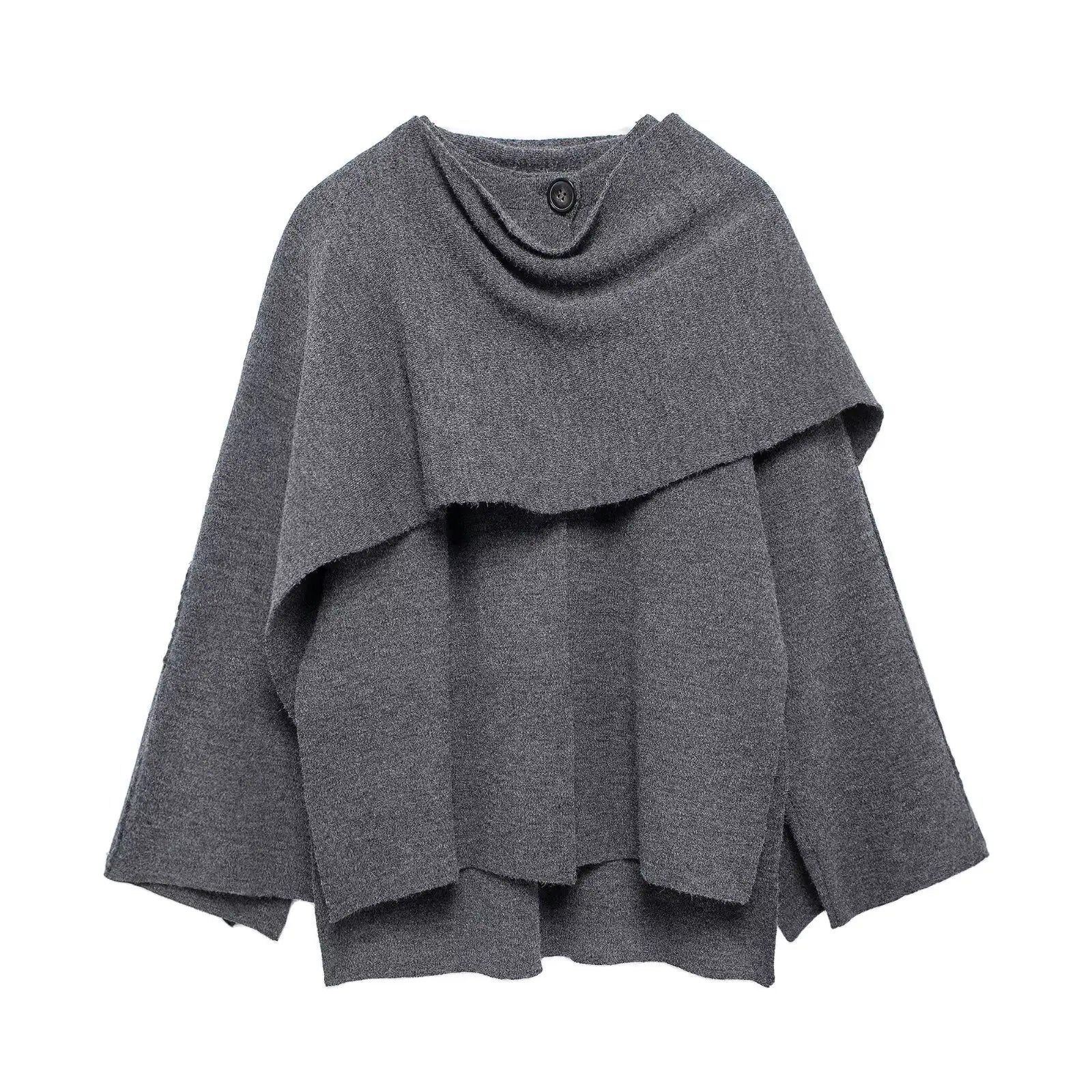 Women Fashion Scarf Decorated Woolen Jacket Casual Solid Long Sleeve Loose Warm Overcoat 2025 Autumn Winter New Lady Chic Coat