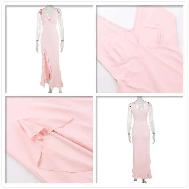 Avrilyaan Ruffle High Split Sexy Dress Women 2024 Robes Elegant Evening Summer Dress Backless Party Long Midi Dress Vestidos