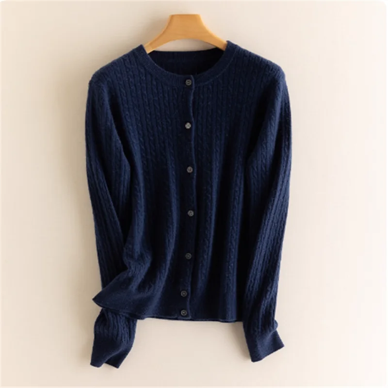 2025 Autumn Winter Women Sweater Solid O Neck Cardigan New Casual Versatile Tops Long Sleeve Single Breasted Cable Knit Sweater