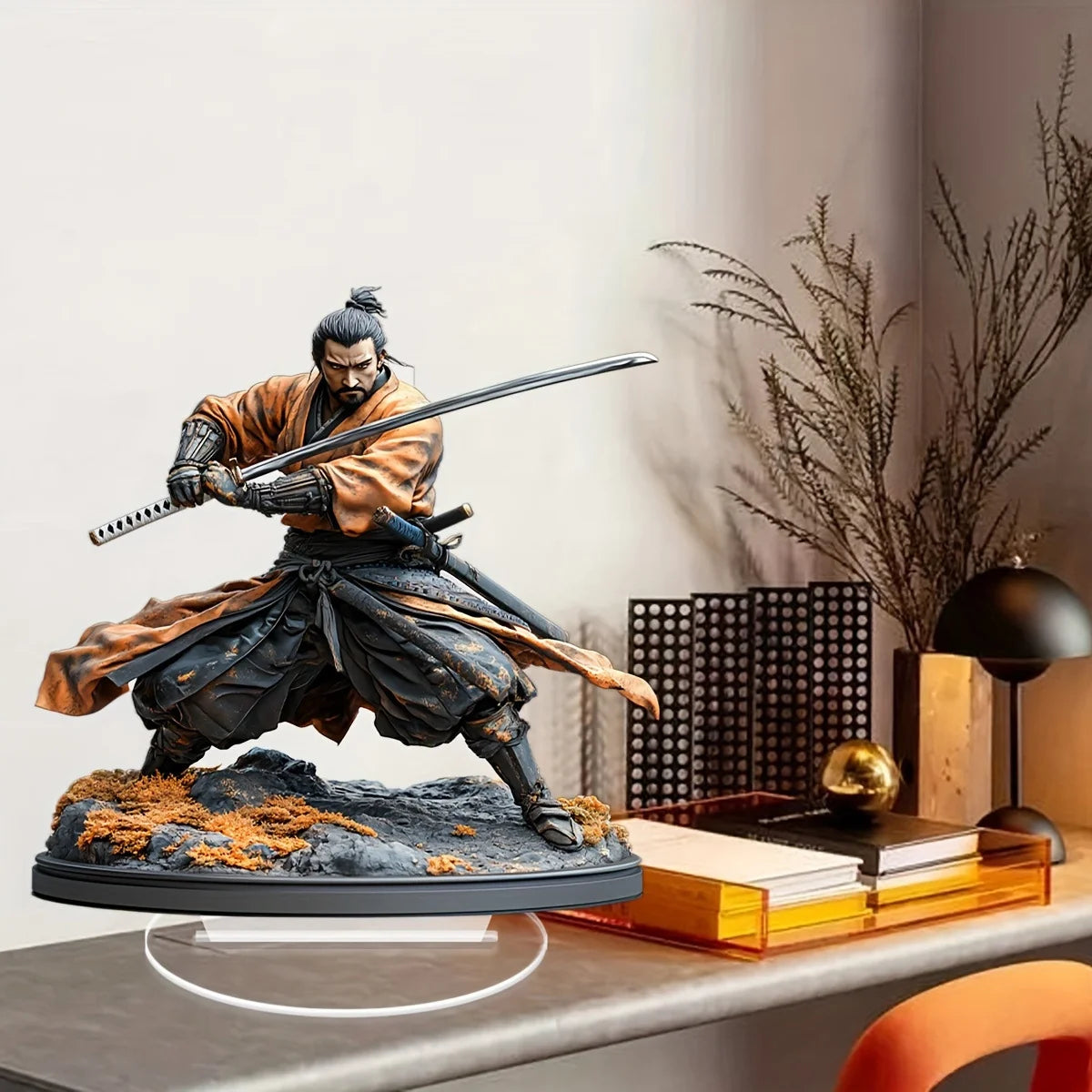 1pcs2D Flat Warrior Acrylic Statue - Traditional Warrior Art Double Sword Decoration, Home Decoration, Office Desk Decoration,