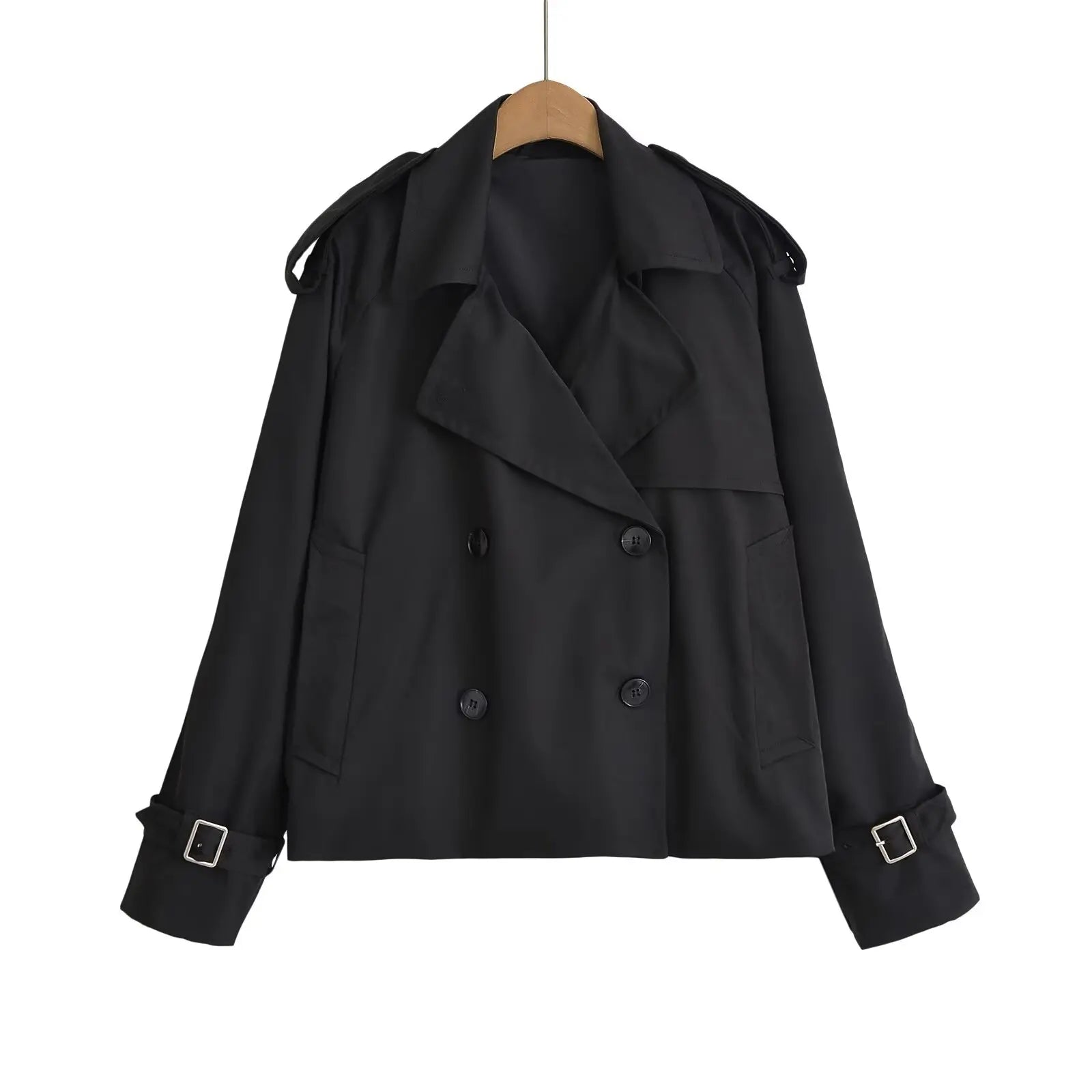 European and American style autumn new style fashionable and versatile double-breasted short windbreaker jacket with lapel