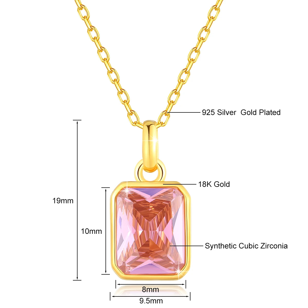 Szjinao 100% Real 18k Gold Necklace For Women 8*10mm Yellow Stone Rectangle With Certificate AU750 K Gold Pendant Wedding Gift
