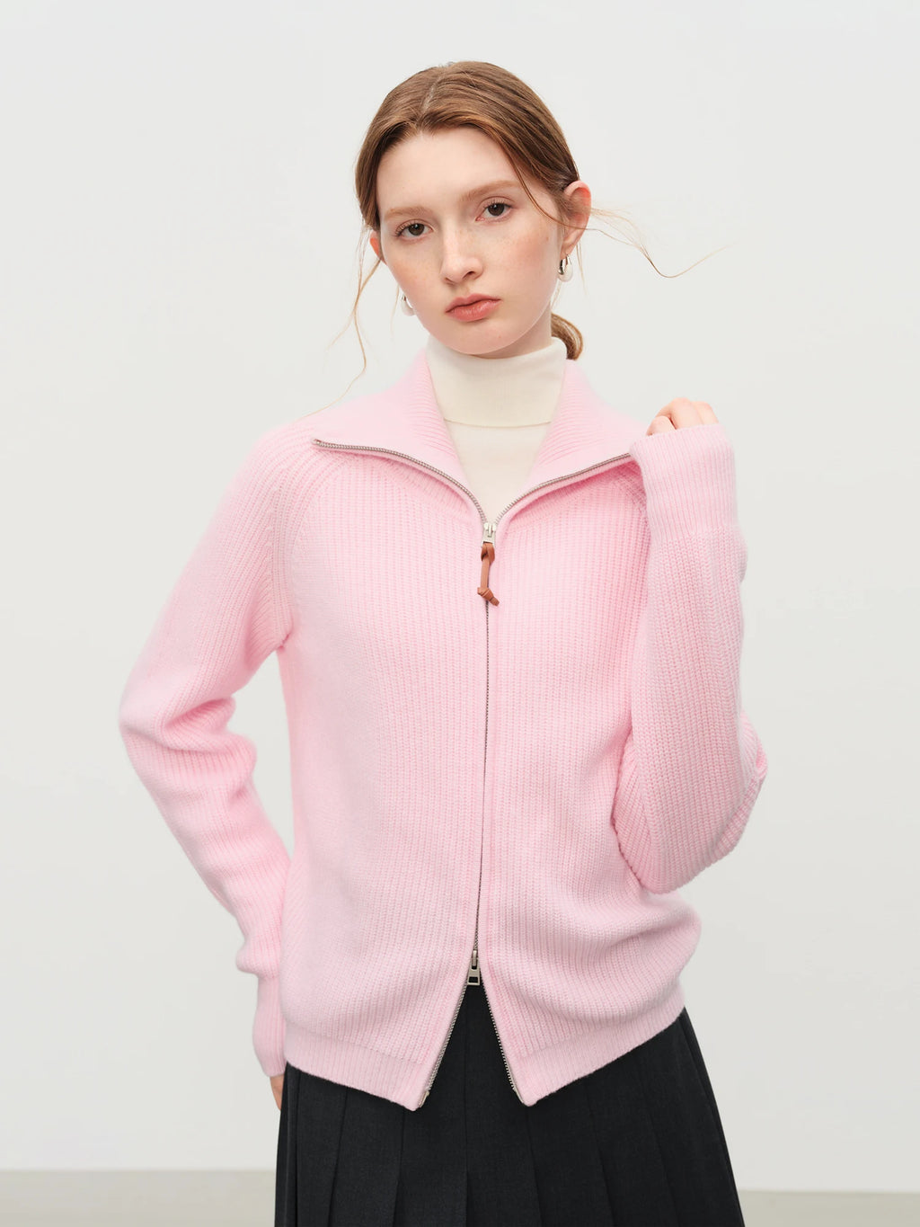FSLE Autumn Sweater Women Loose Fit Wool Blend Knit Cardigan Fall Winter 2025 New Style Zipper Front Outerwear Top for Casual