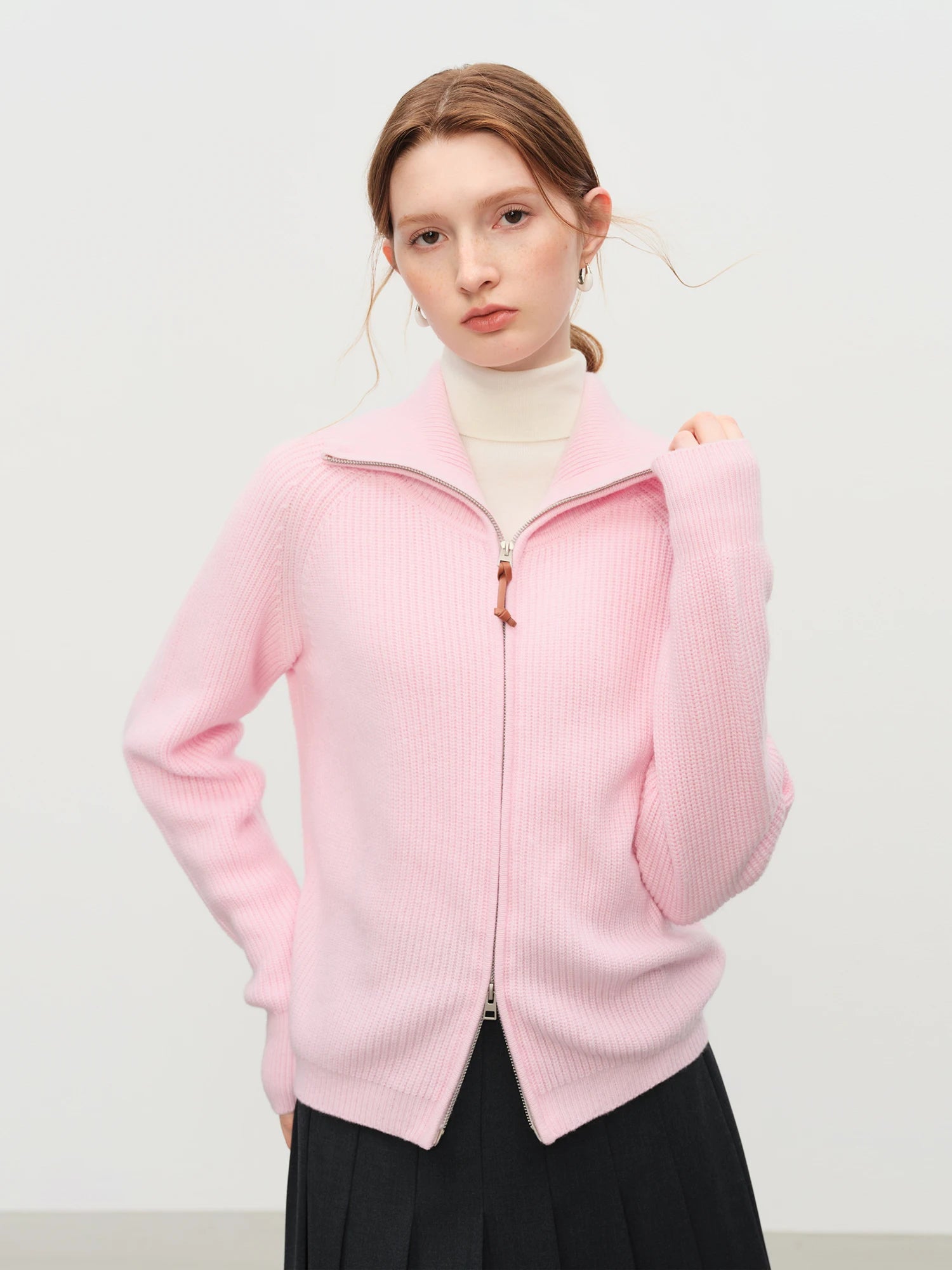 FSLE Autumn Sweater Women Loose Fit Wool Blend Knit Cardigan Fall Winter 2025 New Style Zipper Front Outerwear Top for Casual