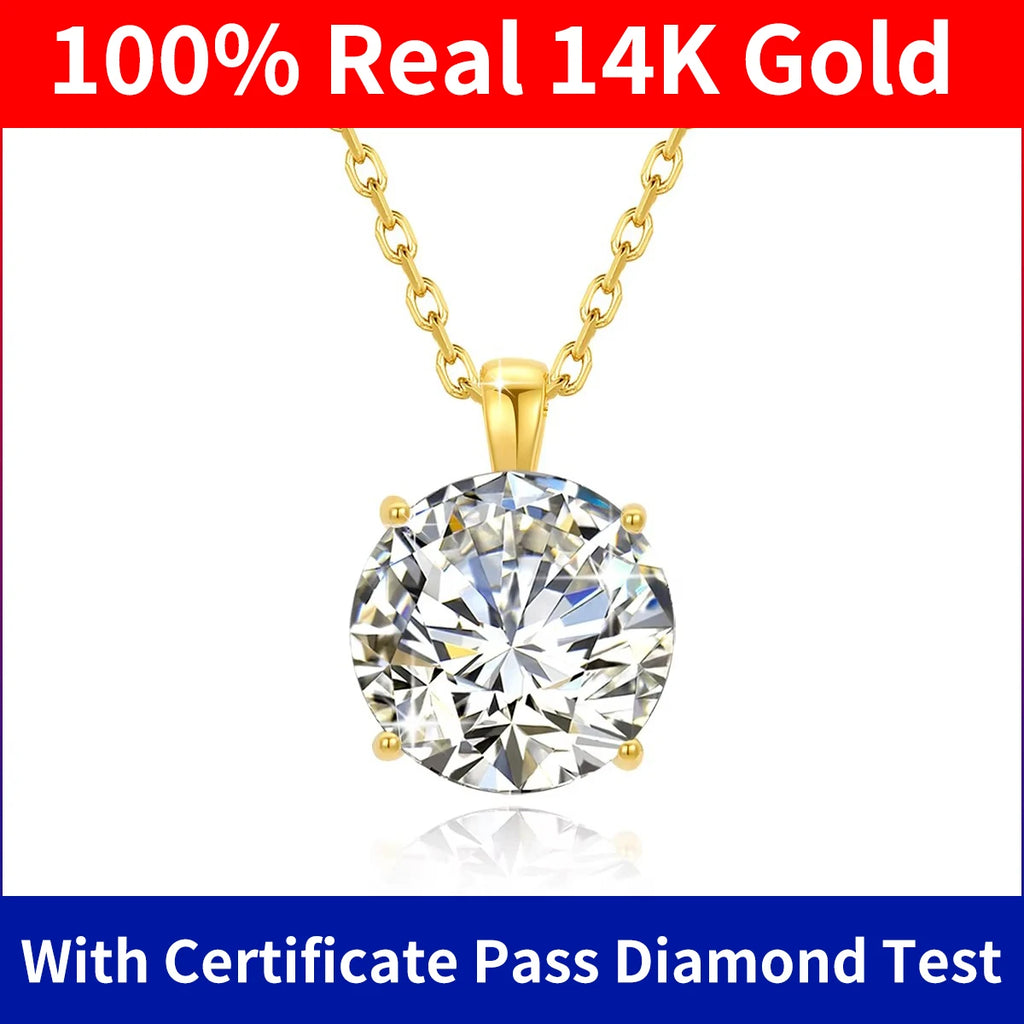 Szjinao 100% Real 14k Gold Moissanite Necklace For Women 6.5mm 1.0ct D Color AU585 K Gold Luxury Pendant Certificated Wholesale