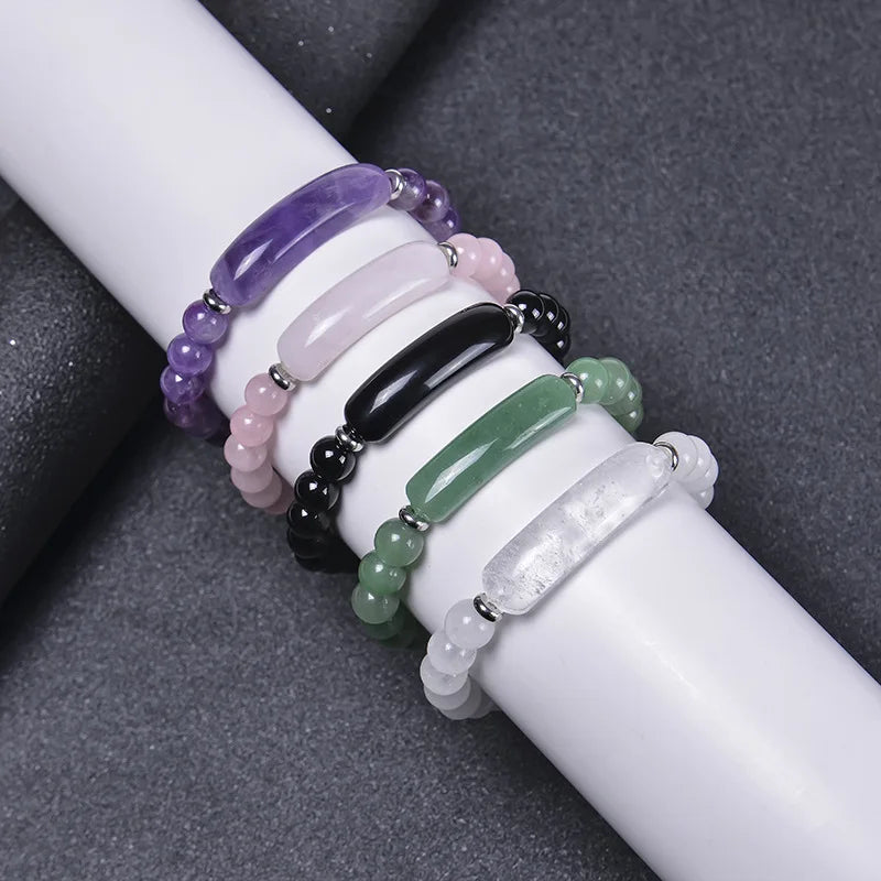 Bridge bracelet Natural Stone Crystal Druzy Rose Quartz Amethyst Gemstone Beaded Beads Bracelet for Women Girls Jewelry Gifts
