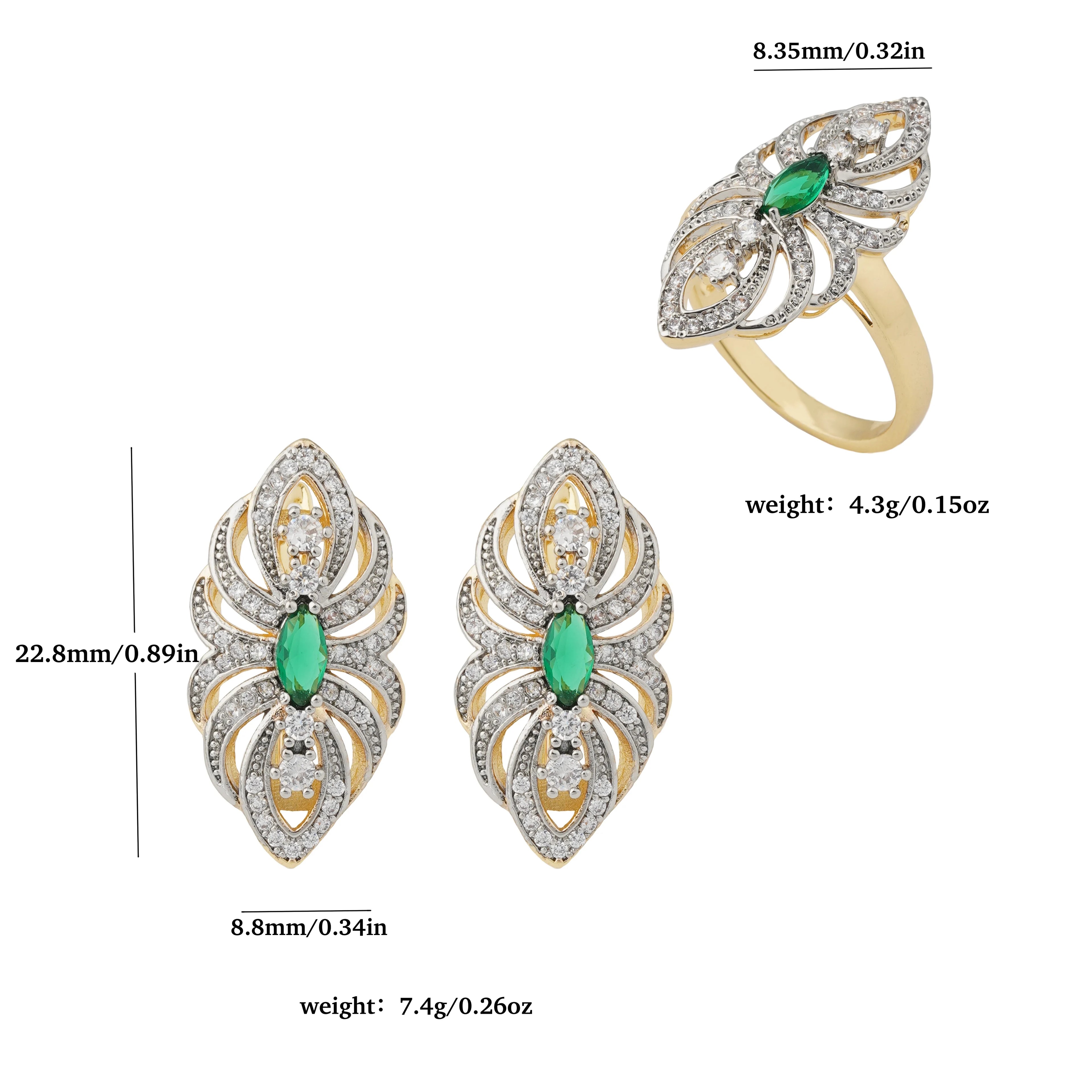 LUYIN Well-Chose Bohemian Style Shiny Inlaid Earrings Ring Set Copper Plated 14K Gold 2 Color For Women's Wedding Decoration