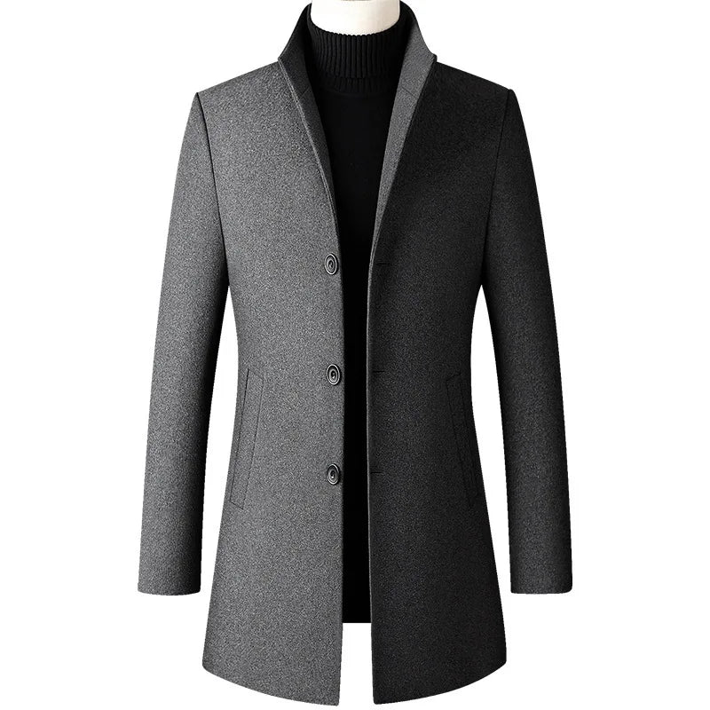 New Autumn and Winter Woolen Coat Mens Medium and Long Wool Woolen Coat Woolen Men Trench Coat