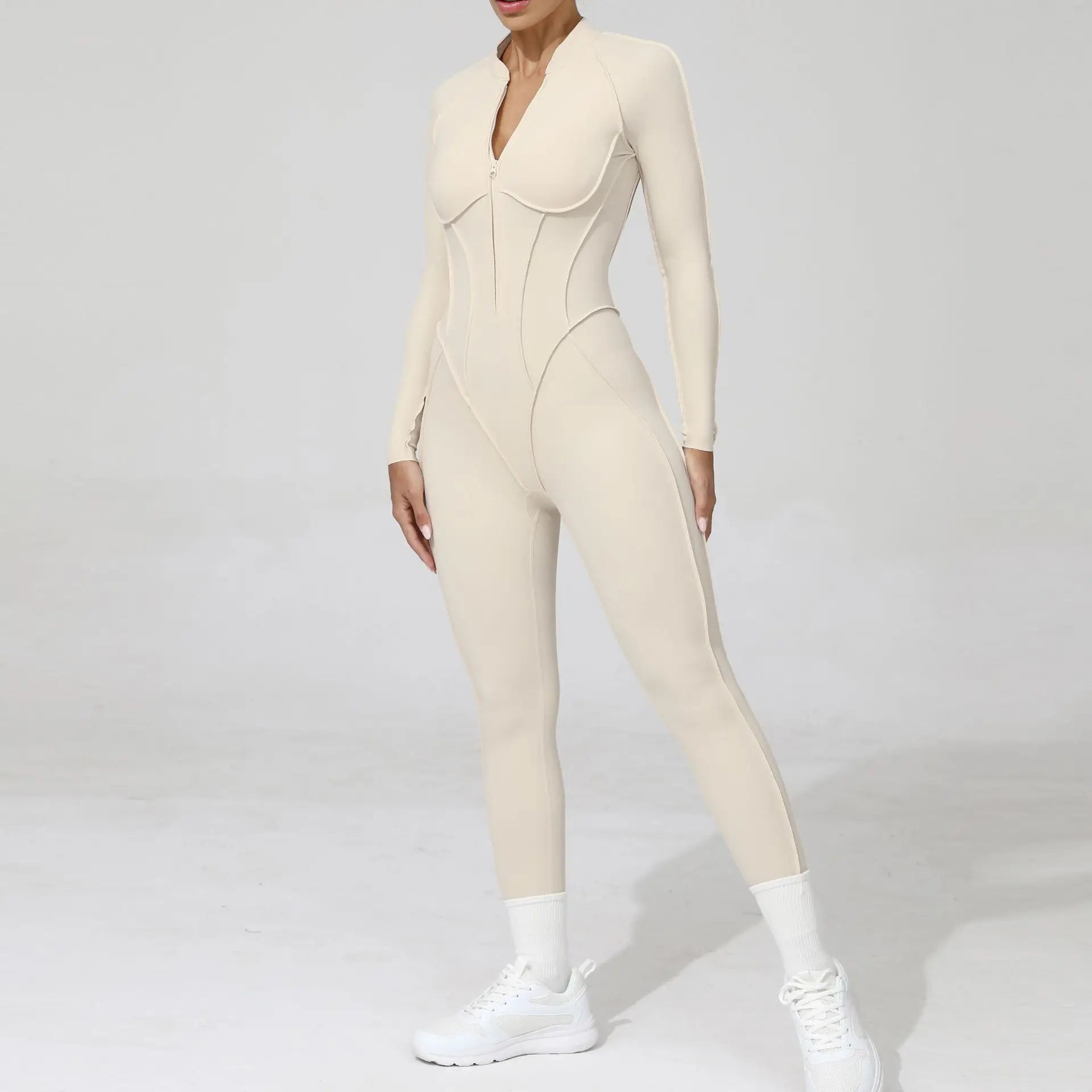 New Women One Piece Sexy V Back Tracksuit Yoga Clothing Clowns Women Long Sleeves Training Suits One-Piece Suit Without Backrest
