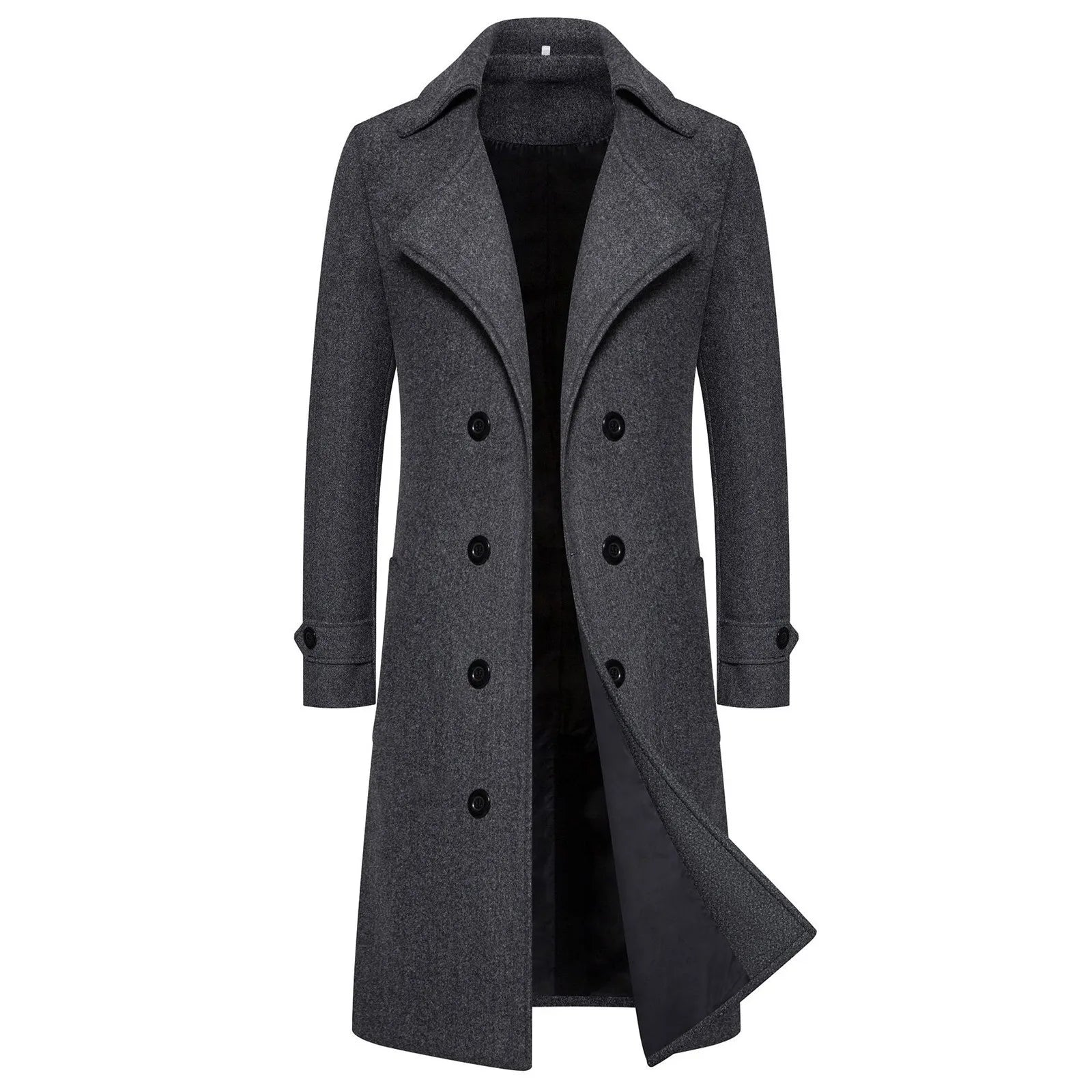 Unisex Long Wool Coat Trend Fashion Double-Breasted Elegant Windbreaker Woolen Jackets Autumn Daily Classic All-Match Slim Coat
