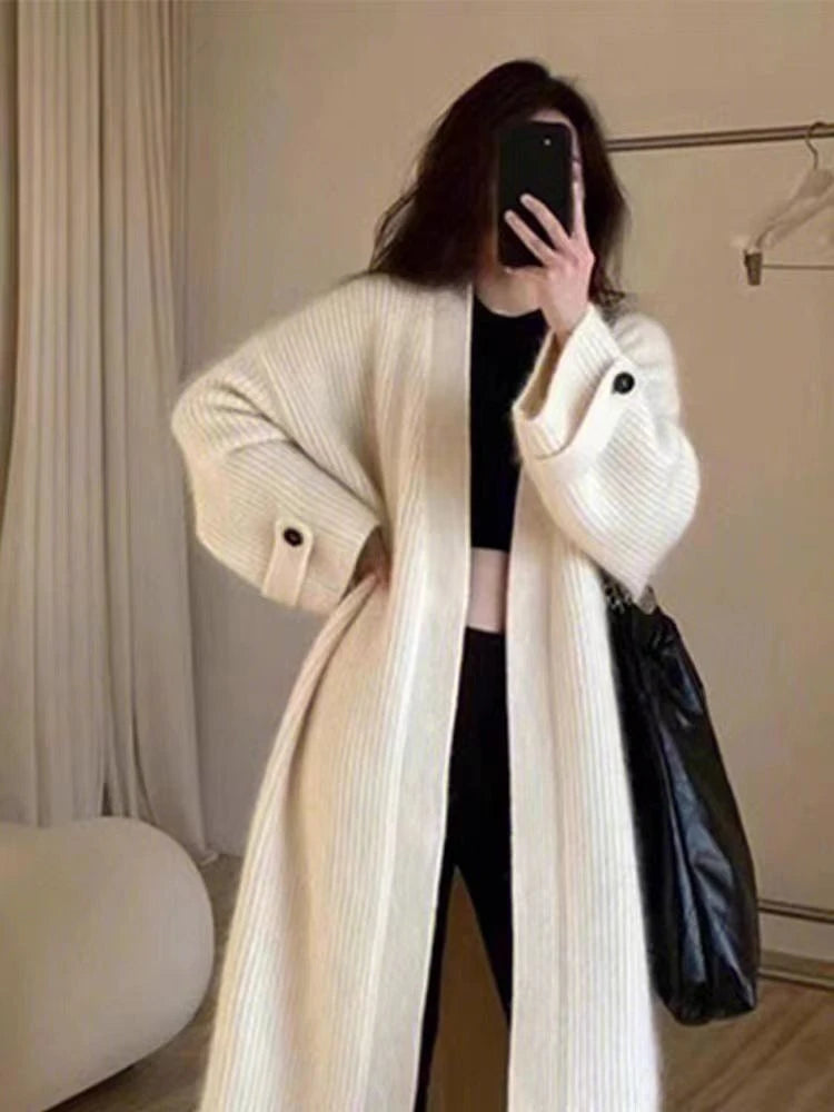 Long Ladies Knit Sweaters Fashion 2025 Lightweight Casual New in Knitwear Trend Korean Streetwear Sleeve Solid Women's Cardigans