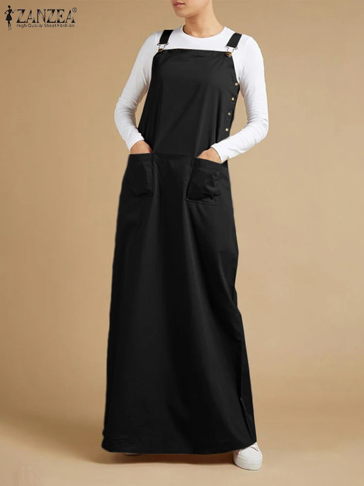 ZANZEA Summer Straps Long Overalls Dress Fashion Women Sundress Party Vestidos Sarafans Casual Solid Maxi Suspenders Vestidos