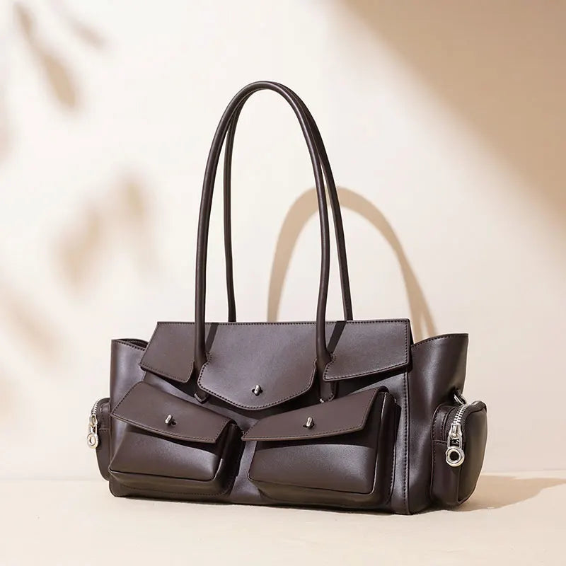 New Women's Bag Luxury Designer Genuine Leather Women Shoulder Bag Vintage Multi-Pocket Storage Cowhide Handbags
