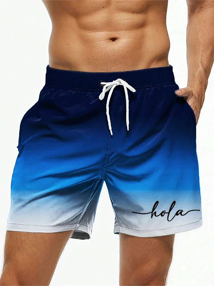 Fashion Letter Design Mens Print Shorts Summer Men's Swim Trunks Elastic Waist 3D Print  Hola Graphics Gradient Breathable Short