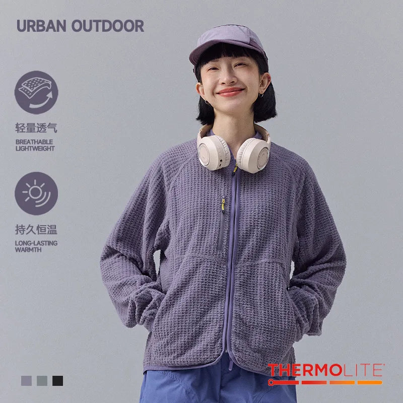 Lock-Warm Grid Fleece Lightweight & Breathable Stand-Collar Jacket for Couples: Long-Lasting Warmth for Mountain Outdoor Sports