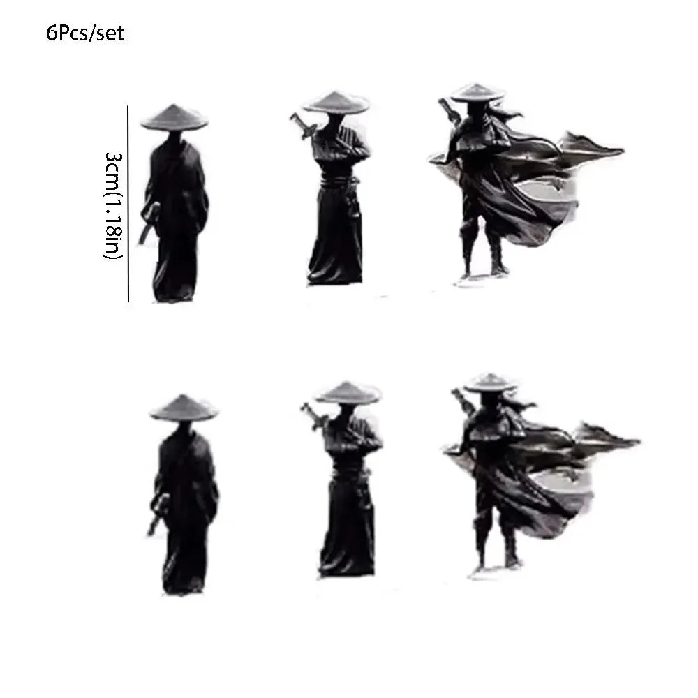 6Pcs/set Mini Chinese Swordsman Figure Exquisite Ancient Car Statue Ornament Cartoon Swordsman Miniatures Interior Decor