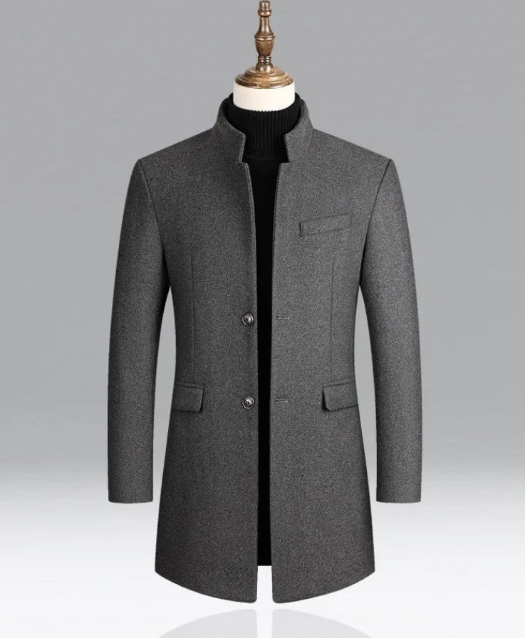 2025 Autumn Winter New Fashion Men's Casual Trendy Solid Color Elegant Stand Collar Single-breasted Wool Coats Male Clothes Tops