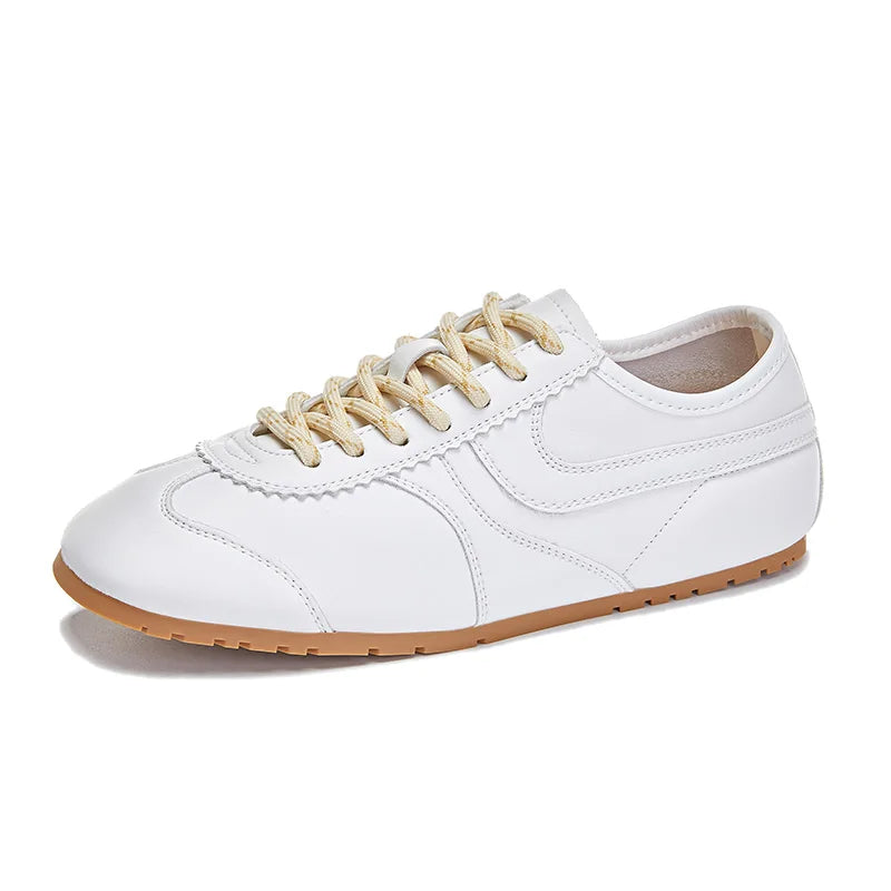 German Training Shoes Women 2025 New Genuine Leather Women Sneakers Flat Lace-up Retro Large Size Forrest Gump Shoes Women