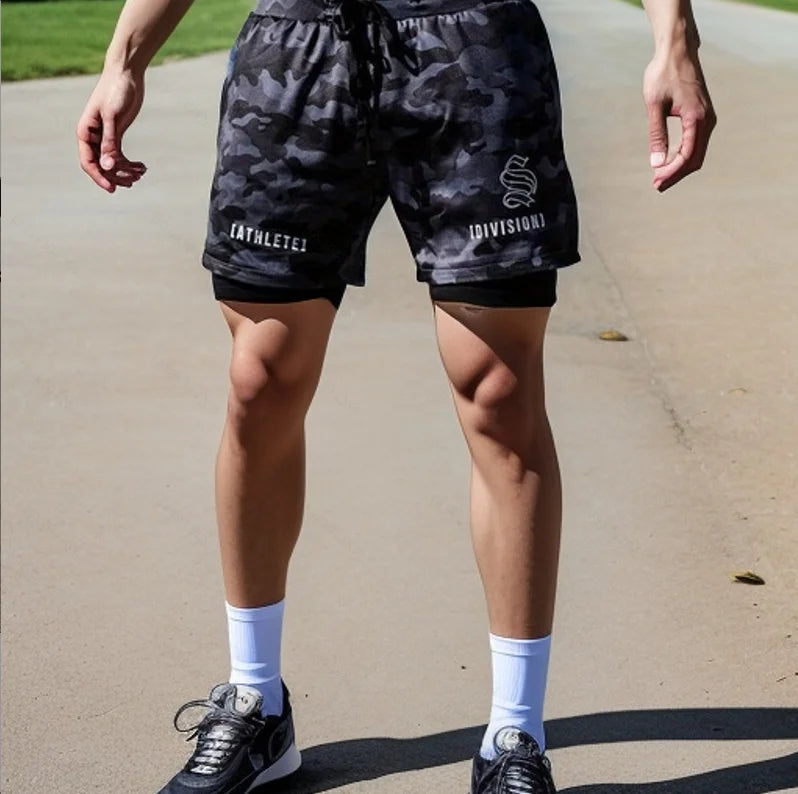 NEW 2 IN 1 Sport Running Casual Breathable Shorts Men Double-deck Jogging Quick Dry GYM Shorts Fitness Workout Men Shorts